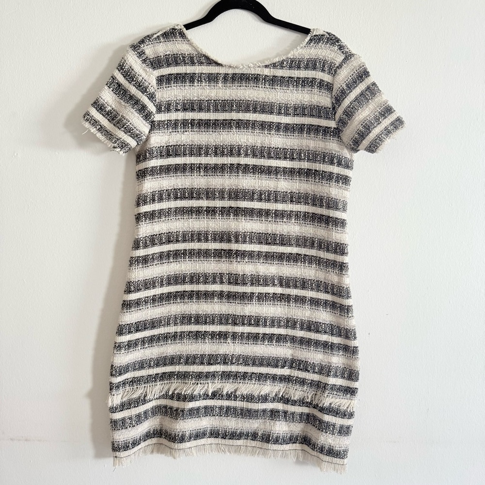Zara • Neutral Tweed Short Sleeve Dress